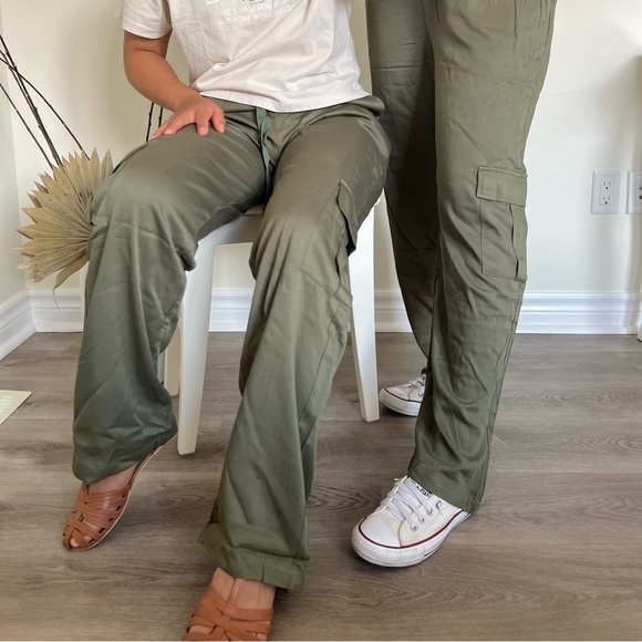 Olive Green Straight Leg Cargo Pants - Picture 3 of 6